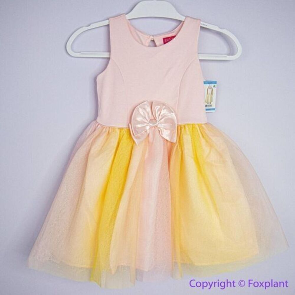 NEW Zunie Girls Blush Pink and Yellow Glitter Tutu Ombre Bow Dress, 6/6X